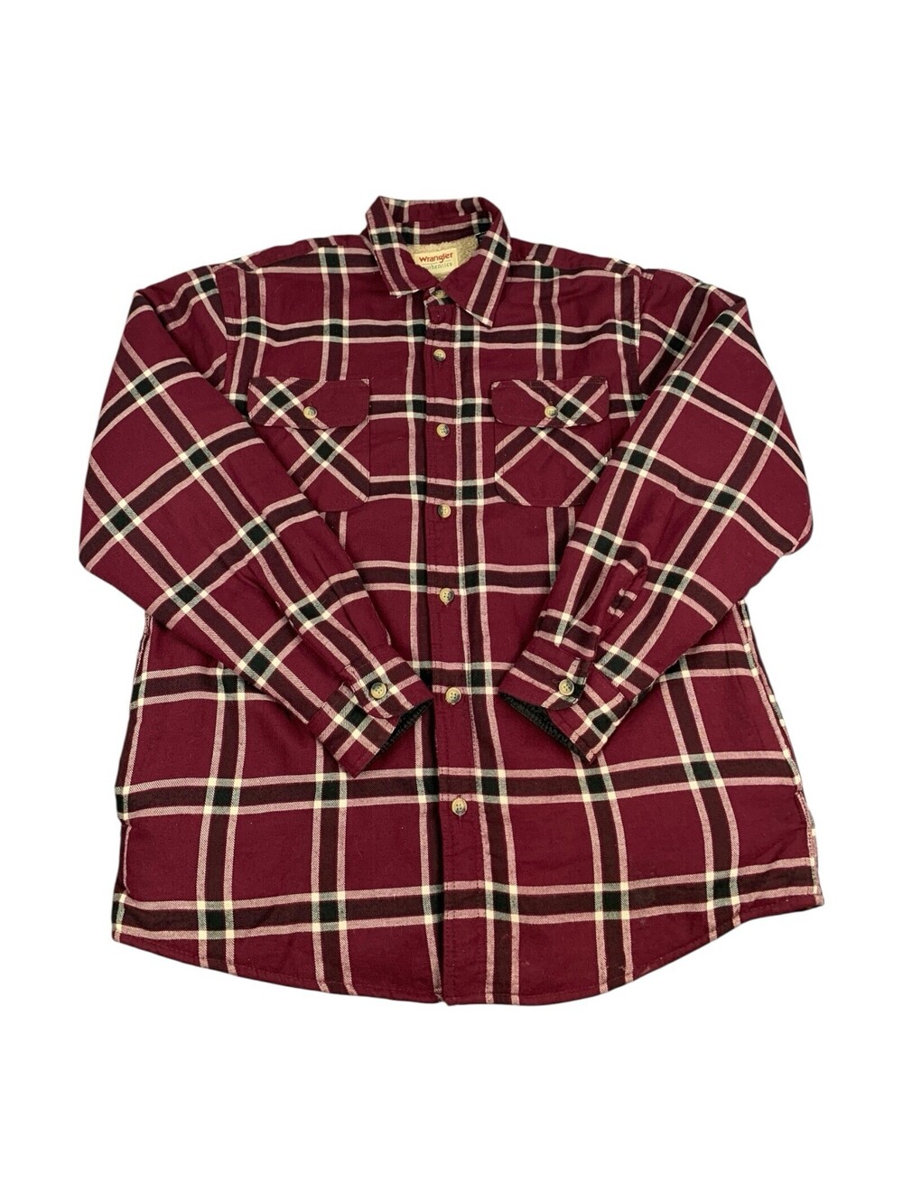 Wrangler Men’s Fleece Lined Long Sleeve Button Down Shirt Red Plaid Size Large